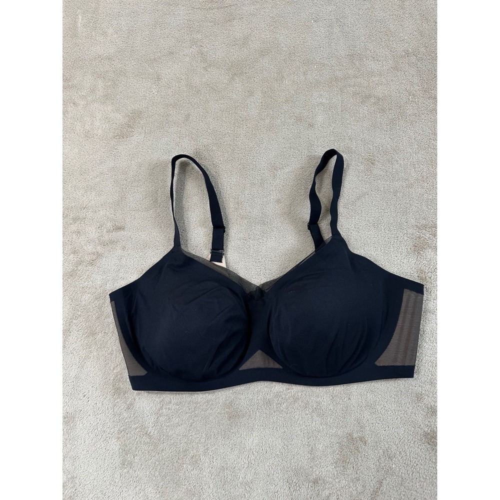 Honeylove Silhouette Bra size 2X 42C/D Black Mesh Wire-Free Support EUC‎